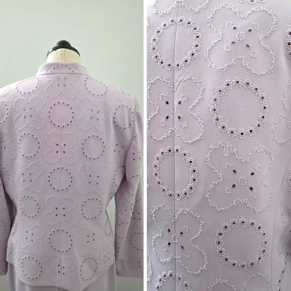 Albert Nipon Vintage Lilac 3-Piece Embellished Beaded Evening Skirt Suit Set M/L - Picture 9 of 11